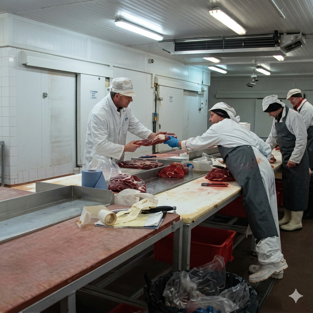 Junior butcher learning the trade